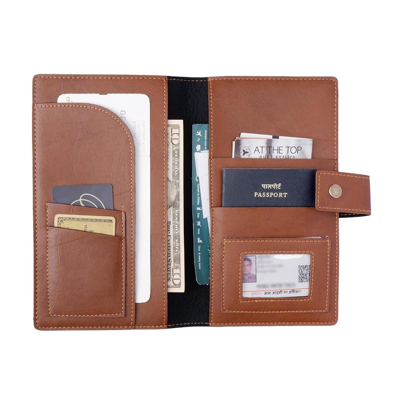 Junket Passport Holder for Family 4 – Personalized Travel Wallet Organizer, Custom Vegan Leather Passport Cover for Family Trips, Sleek ID & Document Organizer for Travel, (Tan) - Image 3