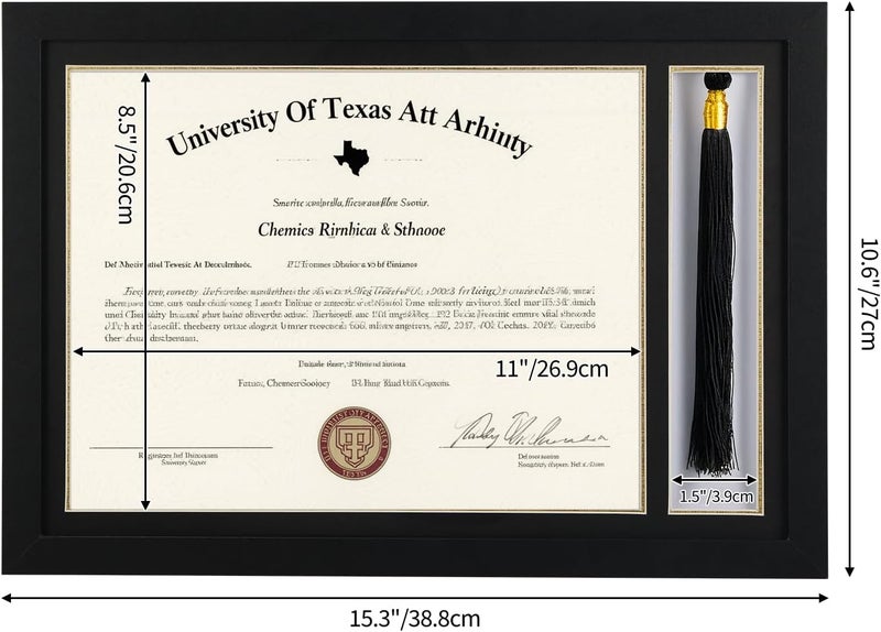 Lavezee 15.2x10.6 Diploma Frame With Tassel Holder, Display 8.5 x 11 Certificate Document Degree and One Tassel,Black with Gold Rim - Image 2