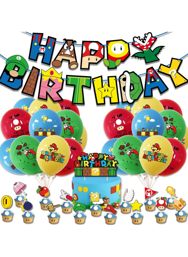 Mario Theme Birthday Party Set Decoration Letter Pull Flag Cake Insert Balloon Party - Image 1