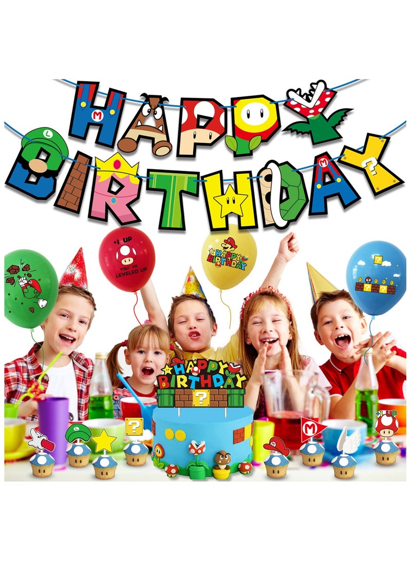 Mario Theme Birthday Party Set Decoration Letter Pull Flag Cake Insert Balloon Party - Image 2