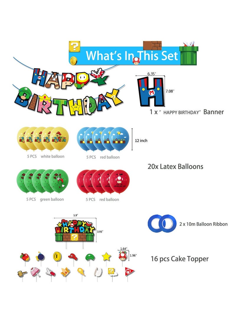 Mario Theme Birthday Party Set Decoration Letter Pull Flag Cake Insert Balloon Party - Image 3