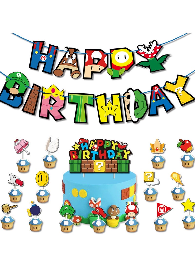 Mario Theme Birthday Party Set Decoration Letter Pull Flag Cake Insert Balloon Party - Image 4