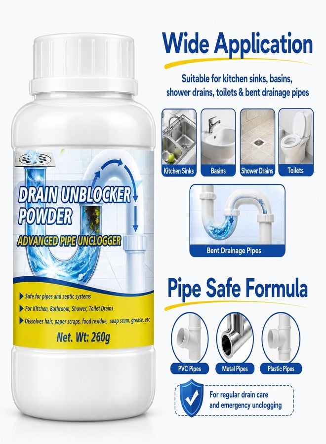 Lubynia Powerful Drain Clog Remover Powder, 260g Upgraded Pipeline Dredging Agent & Drain Cleaner, Fast-Acting Sink Unclogger for Hair, Grease, Food Waste, Paper Scraps & Soap Scum, for Sink, Shower, Toilet - Image 5