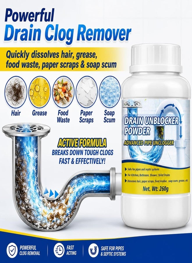 Lubynia Powerful Drain Clog Remover Powder, 260g Upgraded Pipeline Dredging Agent & Drain Cleaner, Fast-Acting Sink Unclogger for Hair, Grease, Food Waste, Paper Scraps & Soap Scum, for Sink, Shower, Toilet - Image 4