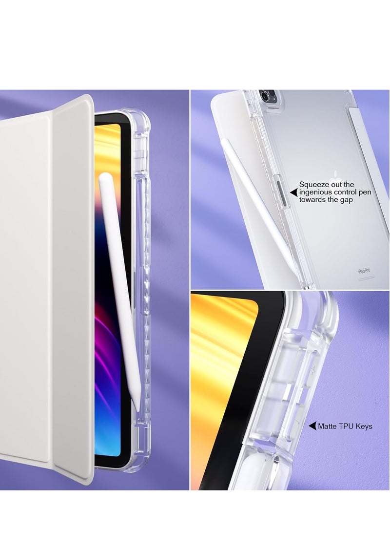 iPad Air 13 2024 Case, Smart Slim Folio Stand Auto Sleep/Wake Cover, with Pencil Slot, Clear Transparent Back Cover in White - Image 5