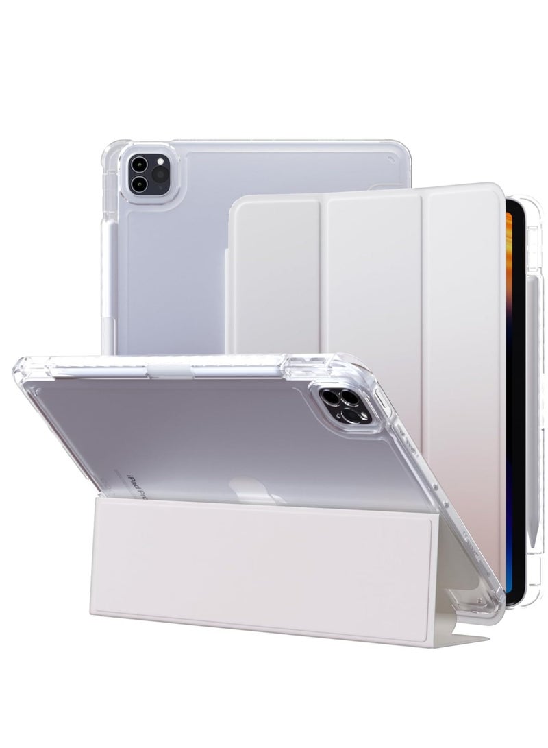 iPad Air 13 2024 Case, Smart Slim Folio Stand Auto Sleep/Wake Cover, with Pencil Slot, Clear Transparent Back Cover in White - Image 2