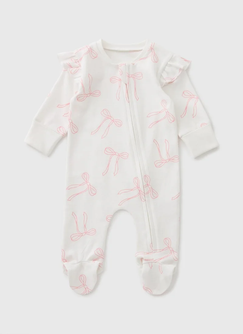 Matalan Baby Cream Bow Zipped Sleepsuit