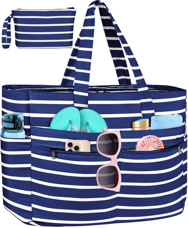 HUANLANG Extra Large Beach Bag Waterproof Beach Totes Bags for Women Men,Pool Bag with Zipper Wet Pocket - Image 1