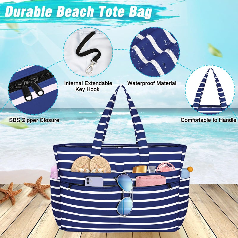 HUANLANG Extra Large Beach Bag Waterproof Beach Totes Bags for Women Men,Pool Bag with Zipper Wet Pocket - Image 3