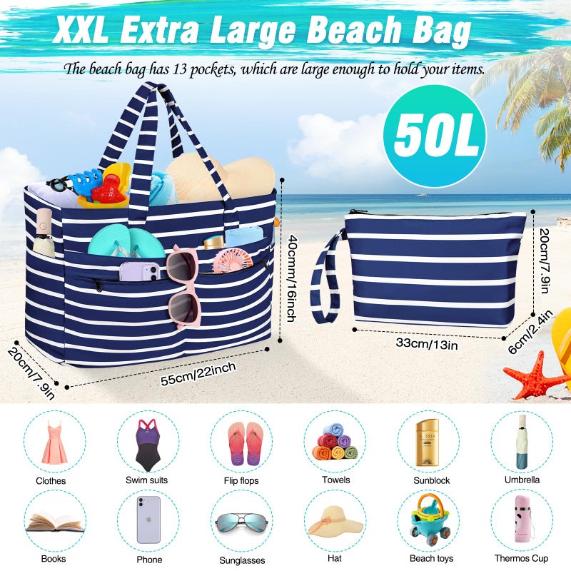 HUANLANG Extra Large Beach Bag Waterproof Beach Totes Bags for Women Men,Pool Bag with Zipper Wet Pocket - Image 5