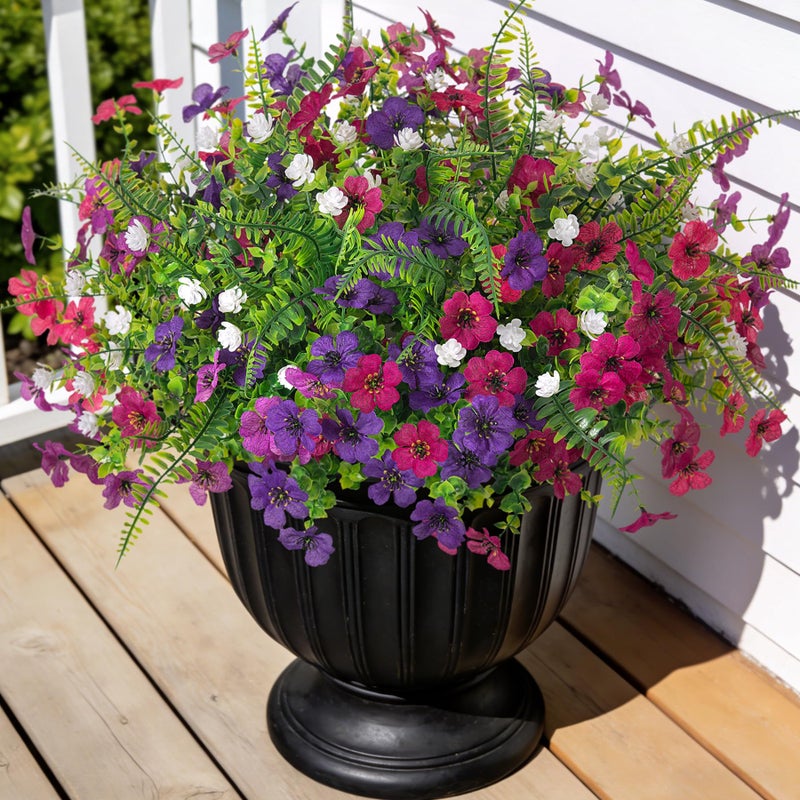Ammyoo Artificial Flowers for Outdoors Spring Decoration, 12 Bundles Fake Flower Daisy with Realistic Eucalyptus Leaves, Faux Plants for Greenery Boxwood Porch Patio Garden Pot Lawn - Image 1