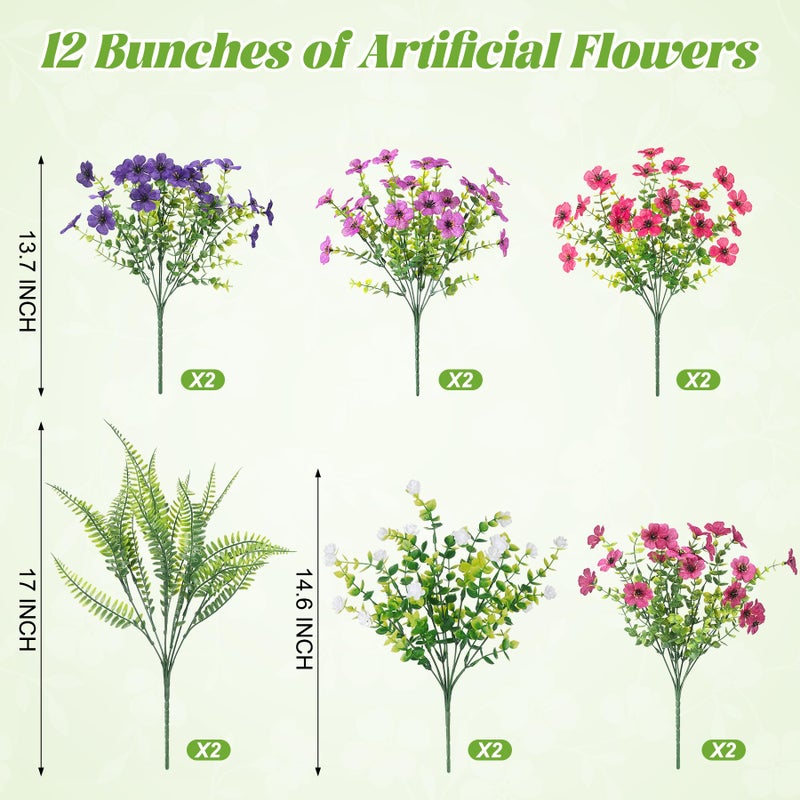 Ammyoo Artificial Flowers for Outdoors Spring Decoration, 12 Bundles Fake Flower Daisy with Realistic Eucalyptus Leaves, Faux Plants for Greenery Boxwood Porch Patio Garden Pot Lawn - Image 5