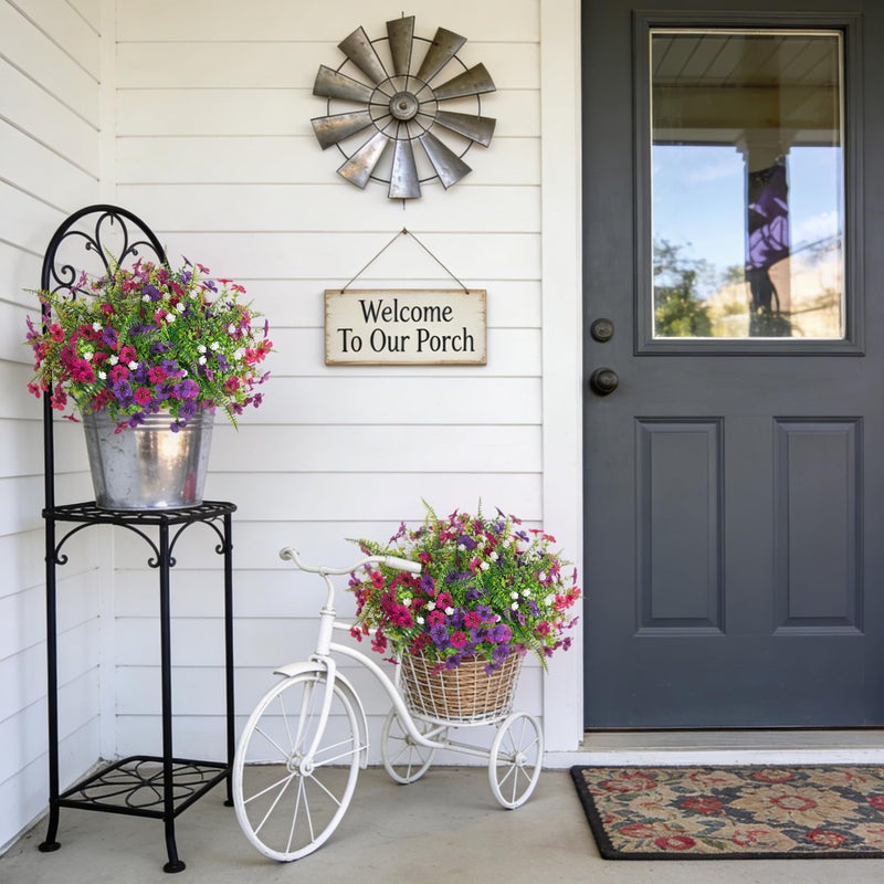 Ammyoo Artificial Flowers for Outdoors Spring Decoration, 12 Bundles Fake Flower Daisy with Realistic Eucalyptus Leaves, Faux Plants for Greenery Boxwood Porch Patio Garden Pot Lawn - Image 2