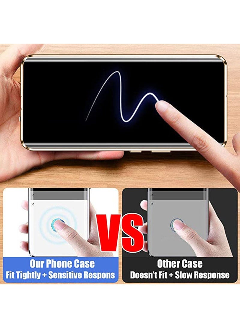 Case Compatible with Galaxy S22 Ultra Magnetic Thin Metal Frame Double Sided Clear Tempered Glass Shockproof Camera Whole Body Protection Gold - Image 3