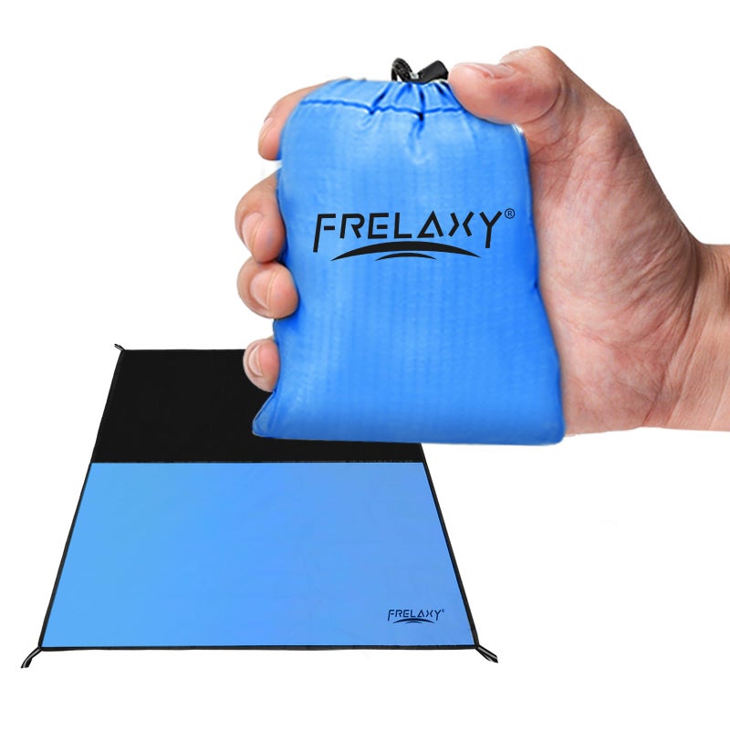 Frelaxy Pocket Picnic Blanket Waterproof Sandproof Beach Mat Compact Camping Tarp for Festivals Hiking Travel Outdoor Recreation Blue 28 x 47
