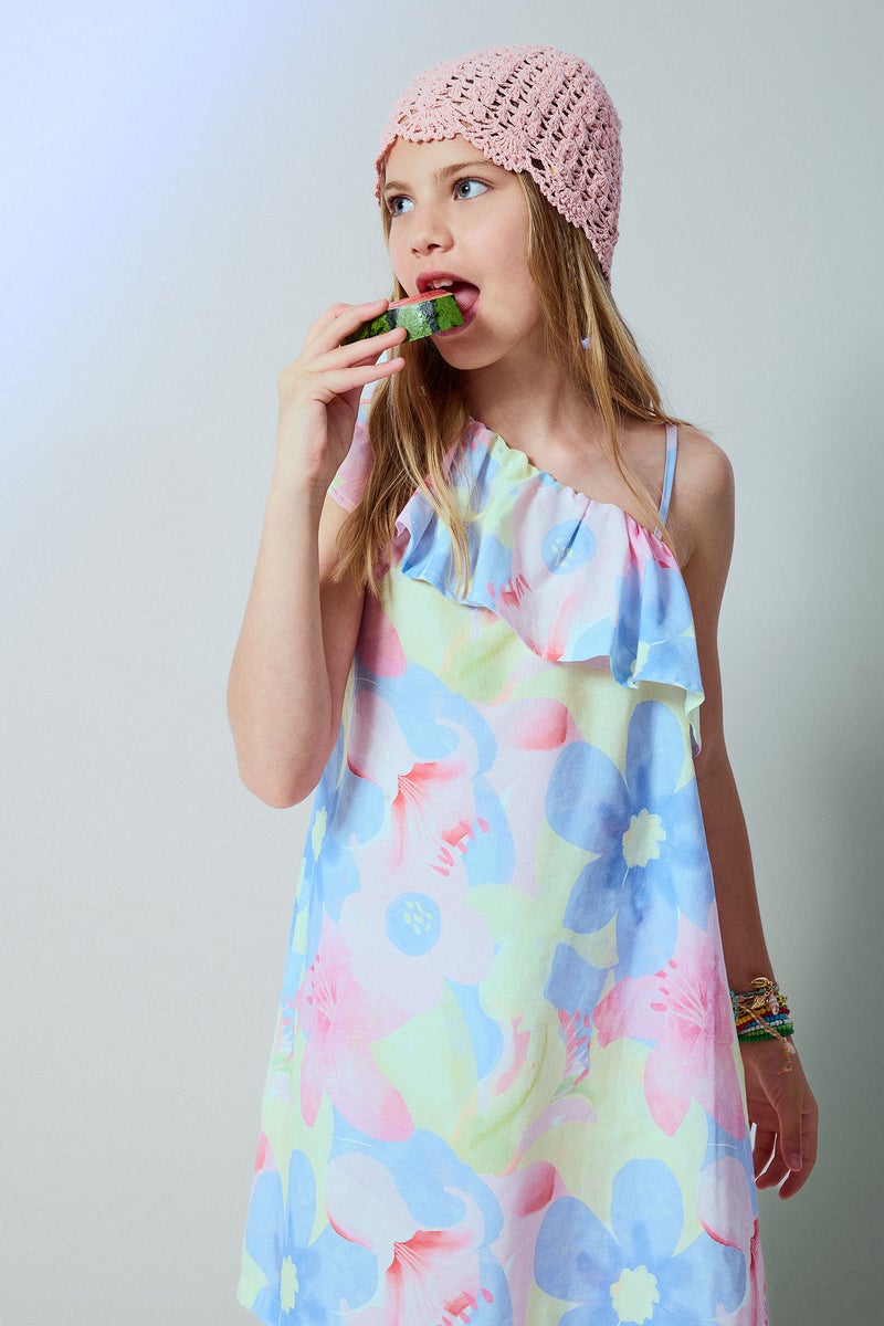 DeFacto Yellow Girl Girl Sleeveless Floral Woven Dress Casual - Image 1