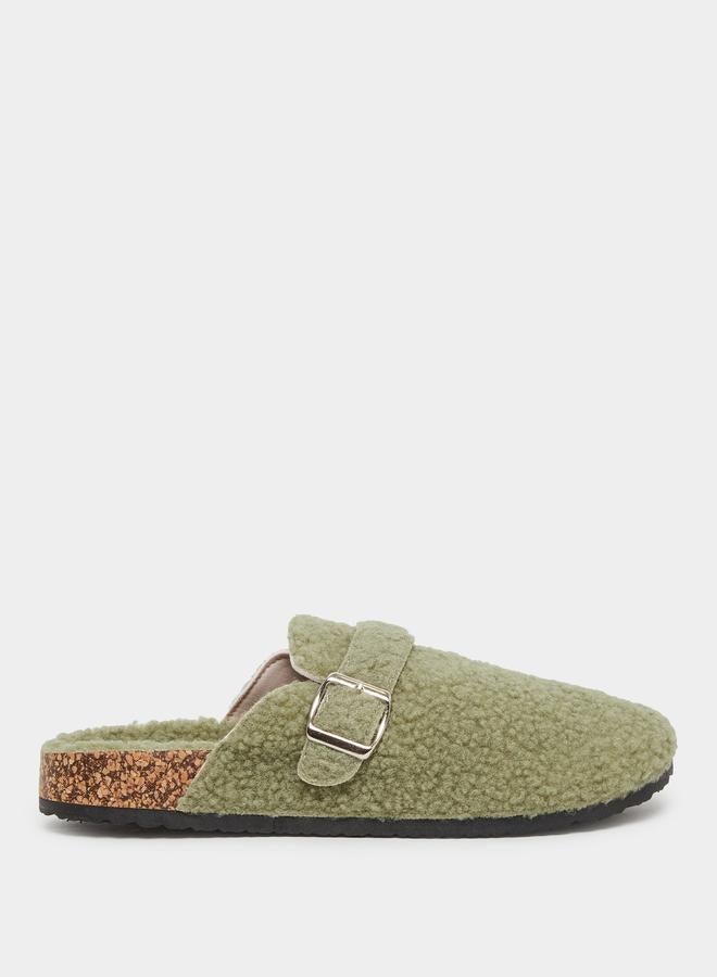Styli Fluffy Textured Buckle Detail Slippers - Image 1