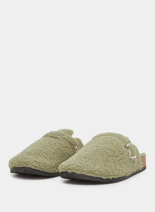 ستايلي Styli Fluffy Textured Buckle Detail Slippers