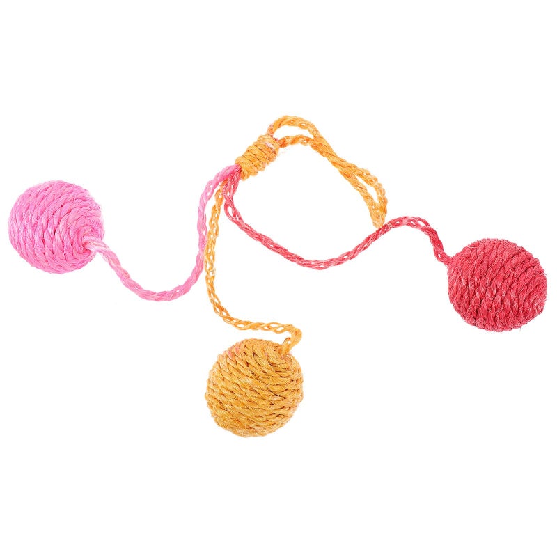 Interactive Sisal Cat Ball Hanging Rattle Toy Pink Orange for Indoor Kittens - Image 2