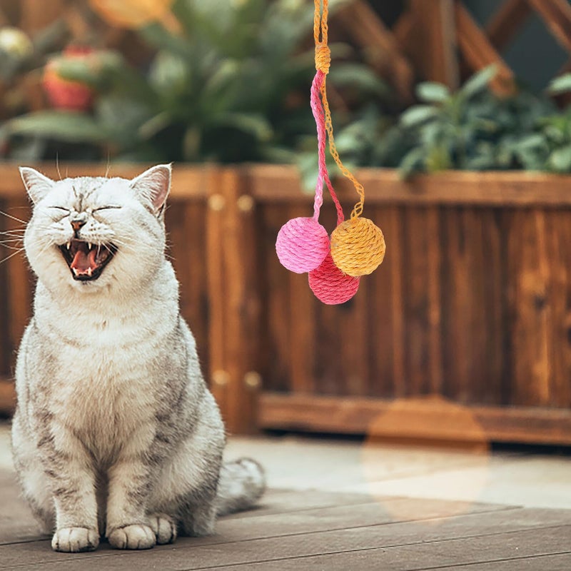 Interactive Sisal Cat Ball Hanging Rattle Toy Pink Orange for Indoor Kittens - Image 5