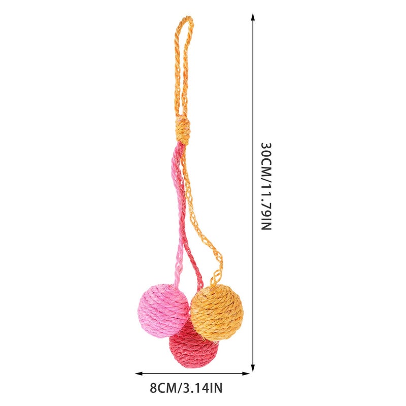 Interactive Sisal Cat Ball Hanging Rattle Toy Pink Orange for Indoor Kittens - Image 3