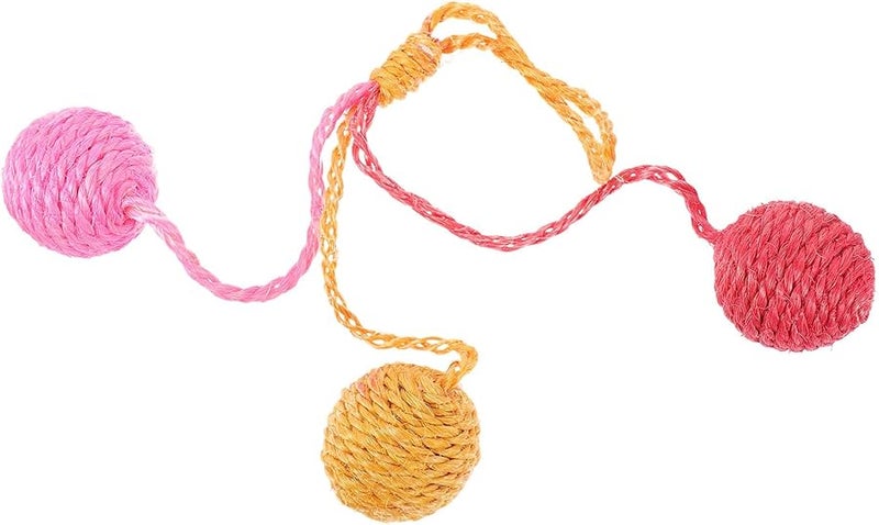 Interactive Sisal Cat Ball Hanging Rattle Toy Pink Orange for Indoor Kittens - Image 1