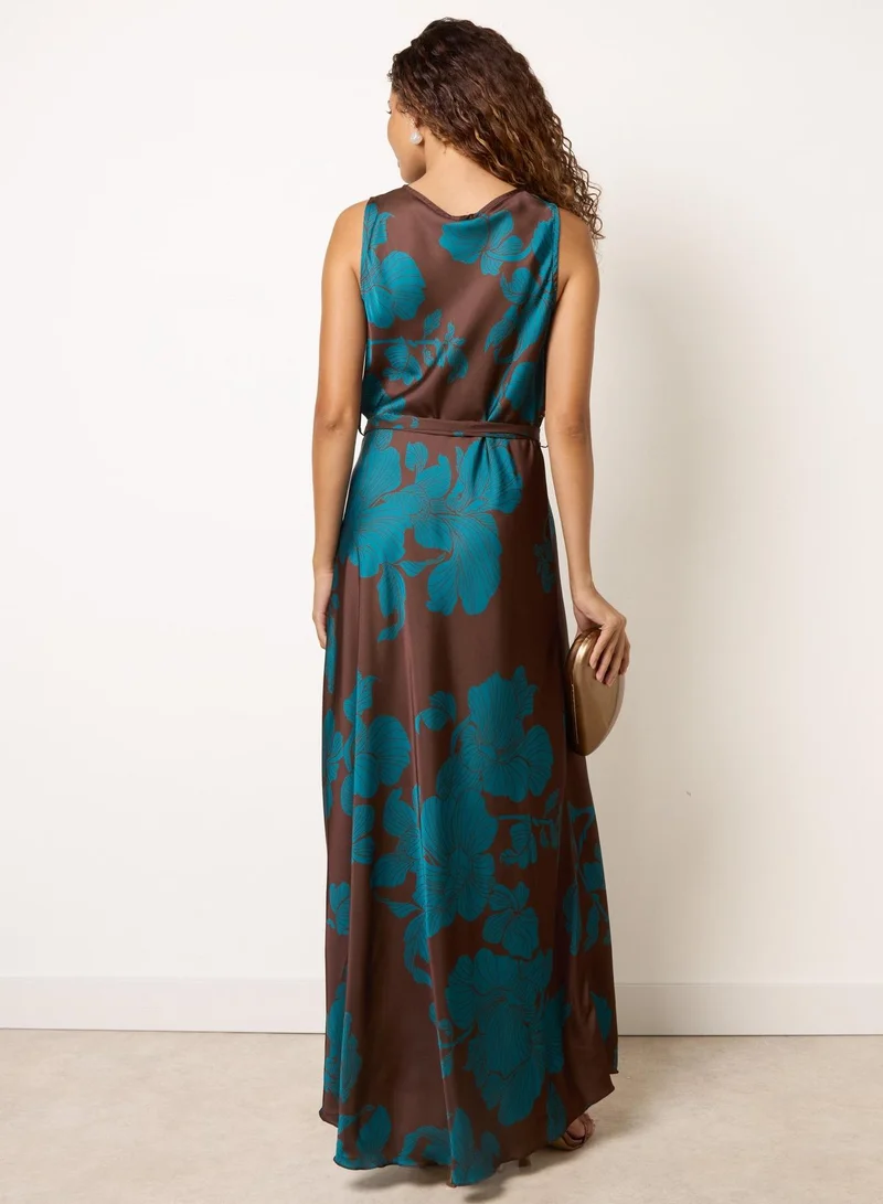 بلو فانيلا Floral Satin Cowl Neck Dress