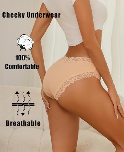 Knowyou Cotton Underwear for Women Cheeky Bikini Womens Underwear Pack Sexy Lace Wasit Hipster Brief Panties for Ladies-M - Image 3