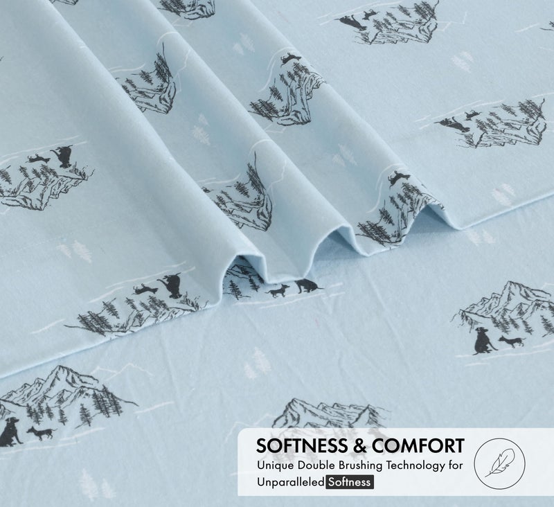 RUVANTI Flannel Sheets Full Size - 100% Cotton Double Brushed Bed Sheets Set, Deep Pockets 16 Inches, All Seasons Breathable & Extra Soft Full Sheets, Warm & Cozy, 4 Piece, Soul Dog - Image 4