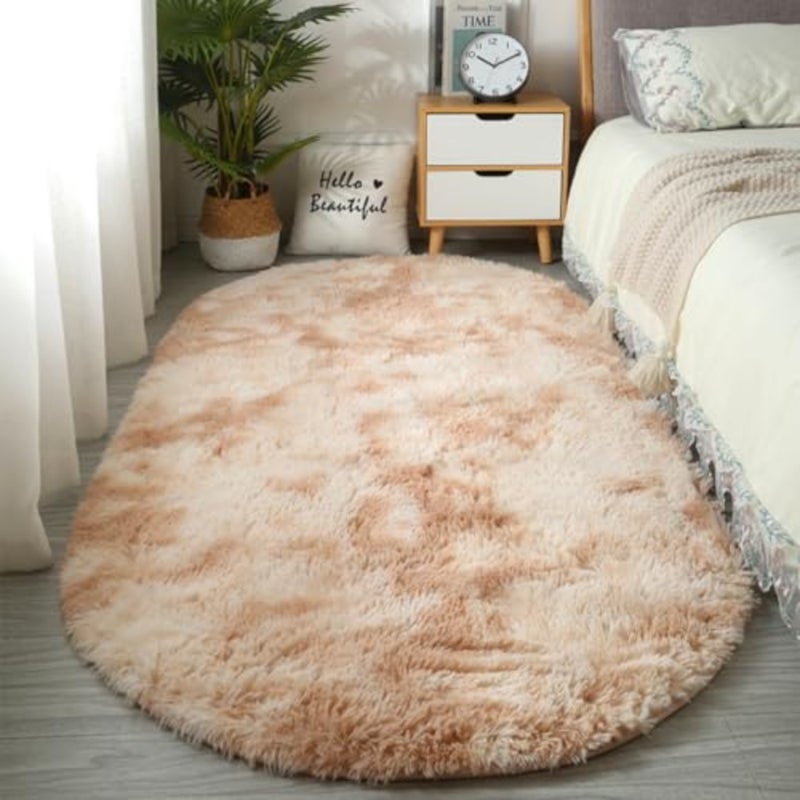 Oval Rug, Living Room Decorative Rugs, Soft Fluffy Plush Carpet, Washable Rug for Bedroom, Living Room Rug, 's Room Khaki Batik, 50 x 120 cm - Image 1