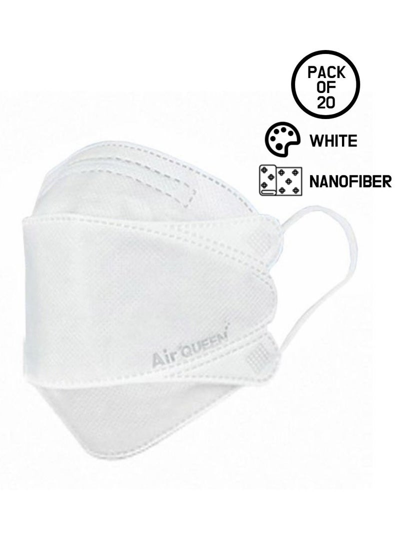 Air QUEEN Pack Of 20 Pieces Nanofiber Filter Face Mask For Adults Face Mask White  - Image 1