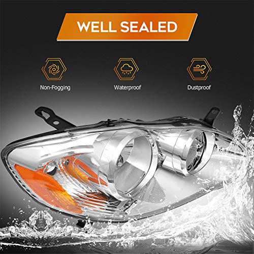 LBRST Headlight Assembly For Toyota Corolla 2003-2008 Chrome Housing Amber Reflector Clear Lens Driver and Passenger Side Headlamp - Image 5