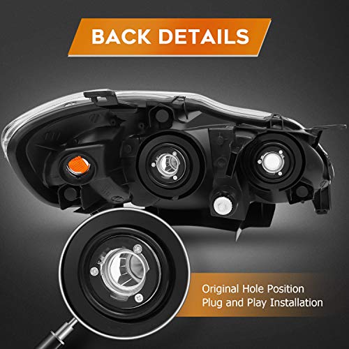LBRST Headlight Assembly For Toyota Corolla 2003-2008 Chrome Housing Amber Reflector Clear Lens Driver and Passenger Side Headlamp - Image 4
