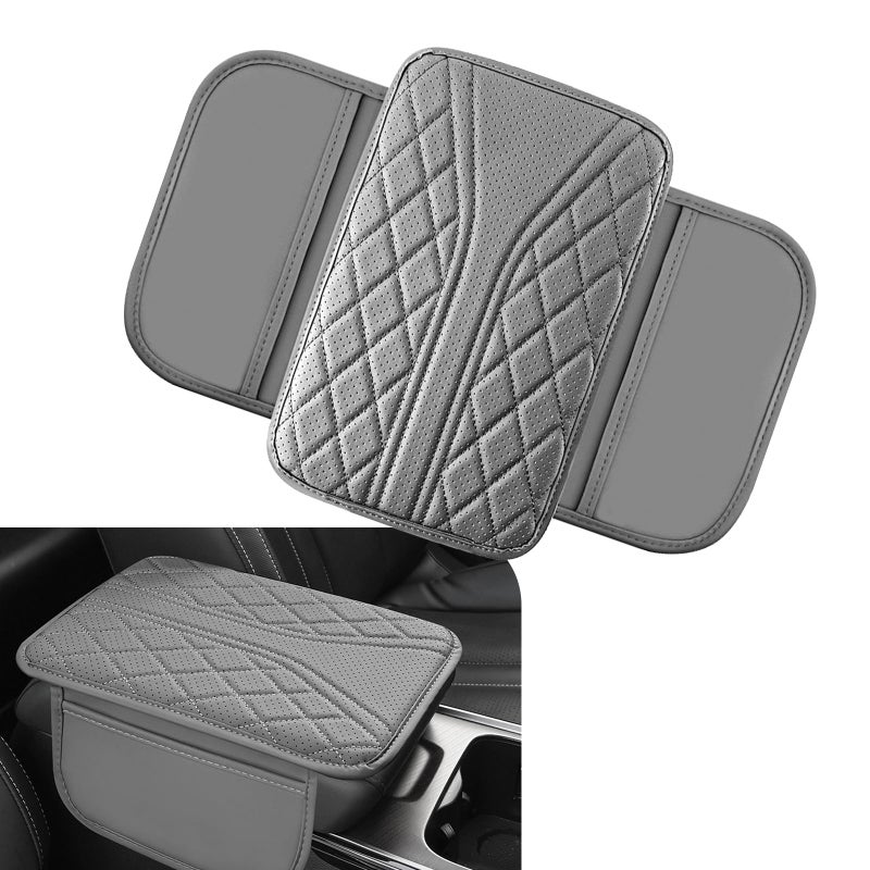Ferianl Car Center Console Cover Leather Auto Armrest Cover with 2 Storage Bags Universal Cars Armrest Cushion Vehicle Interior Accessories Protector for Sedan SUV Truck Gray - Image 3