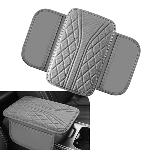 Ferianl Car Center Console Cover Leather Auto Armrest Cover with 2 Storage Bags Universal Cars Armrest Cushion Vehicle Interior Accessories Protector for Sedan SUV Truck Gray - Image 1