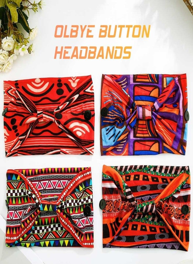 Olbye Wide Buttons Headband Nurse African Head Wraps Face Mask Headbands Elastic Knotted Turban Hairbands Workout Yoga Hair Scarfs Nursing Boho Hair Accessories for Women 4Pcs (Print B, 5.9 * 9.8'') - Image 2
