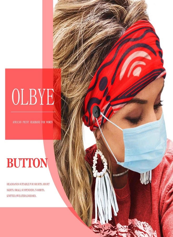 Olbye Wide Buttons Headband Nurse African Head Wraps Face Mask Headbands Elastic Knotted Turban Hairbands Workout Yoga Hair Scarfs Nursing Boho Hair Accessories for Women 4Pcs (Print B, 5.9 * 9.8'') - Image 3