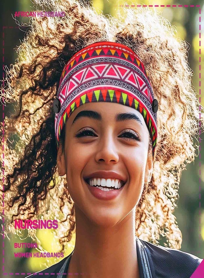 Olbye Wide Buttons Headband Nurse African Head Wraps Face Mask Headbands Elastic Knotted Turban Hairbands Workout Yoga Hair Scarfs Nursing Boho Hair Accessories for Women 4Pcs (Print B, 5.9 * 9.8'') - Image 4