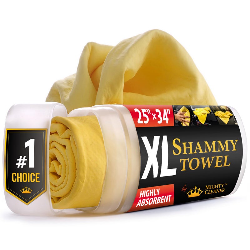 Mighty Cleaner Premium XL Shammy Towel for Car - (34â€x25â€) - Super Absorbent Chamois Cloth - Spots and Scratch-Free - Reusable Car Drying Towels - Image 1