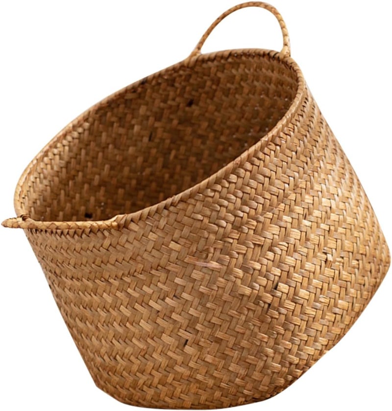 VOSAREA Woven Storage Basket Japanese Style Multi Functional Decorative Organizer for Cosmetics Flower Arranging and Home Handmade Woven Bin with Side Handles - Image 1