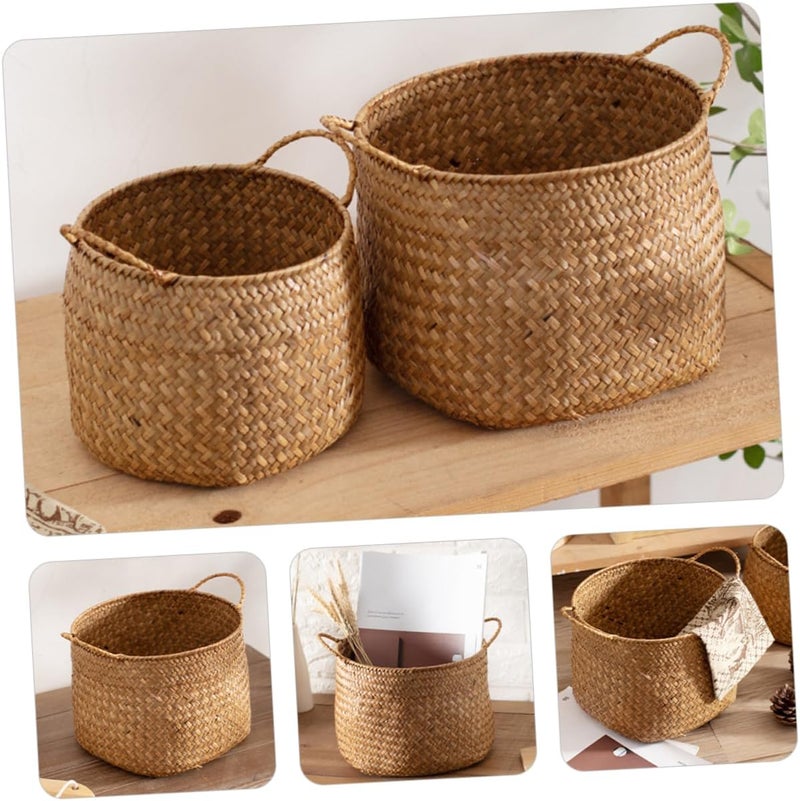 VOSAREA Woven Storage Basket Japanese Style Multi Functional Decorative Organizer for Cosmetics Flower Arranging and Home Handmade Woven Bin with Side Handles - Image 2
