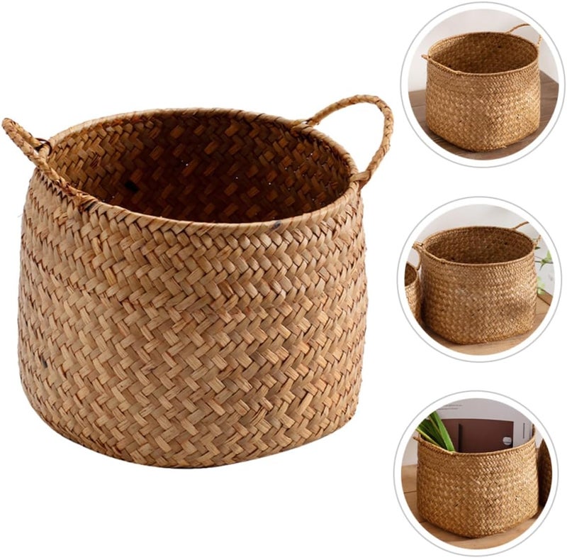 VOSAREA Woven Storage Basket Japanese Style Multi Functional Decorative Organizer for Cosmetics Flower Arranging and Home Handmade Woven Bin with Side Handles - Image 5