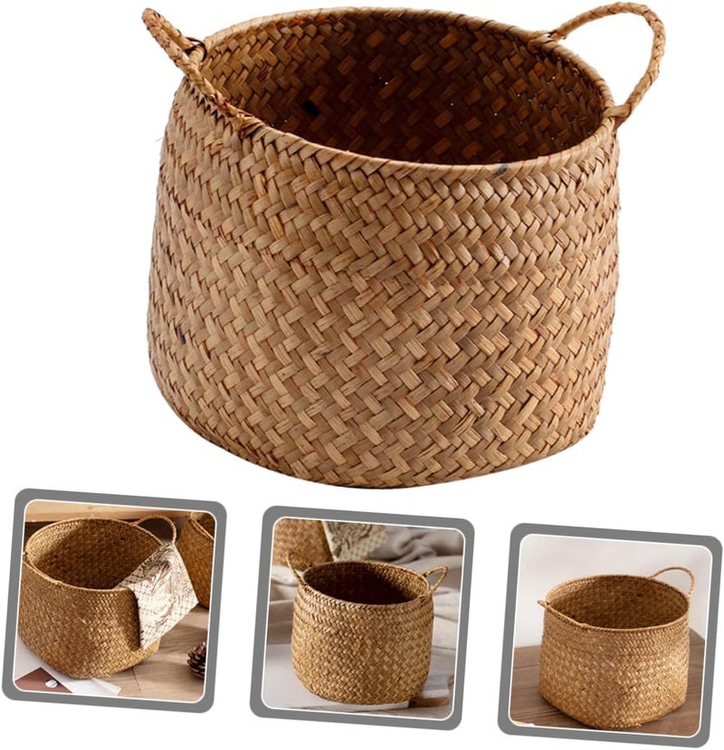 VOSAREA Woven Storage Basket Japanese Style Multi Functional Decorative Organizer for Cosmetics Flower Arranging and Home Handmade Woven Bin with Side Handles - Image 4