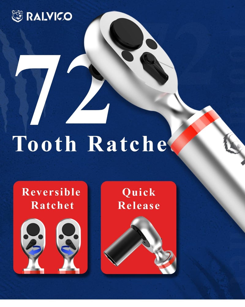 RALVICO Digital Torque Wrench 3/8 & 1/2 Drive 5.02-99.57 Ft. Lb (6.8-135 N.m) / 12.54-250.7 Ft. Lb (17-340 N.m) Â±2% Accuracy Digital Torque Wrench Set with Buzzer and LED Flash for Bike, Moto, Car - Image 4