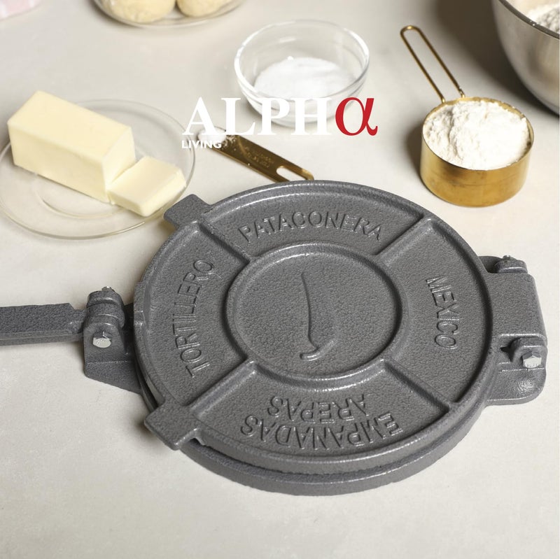 Alpha Living Tortilla Press â€“ 8 Inch Cast Iron Quesadilla Maker â€“ Heavy Duty Empanada Maker Press â€“ Cast Iron Tortilla Maker for Kitchen, Home Use - Image 3
