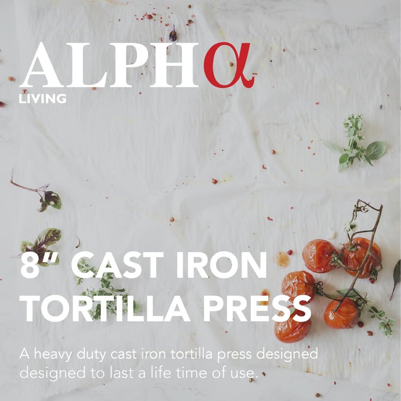 Alpha Living Tortilla Press â€“ 8 Inch Cast Iron Quesadilla Maker â€“ Heavy Duty Empanada Maker Press â€“ Cast Iron Tortilla Maker for Kitchen, Home Use - Image 2