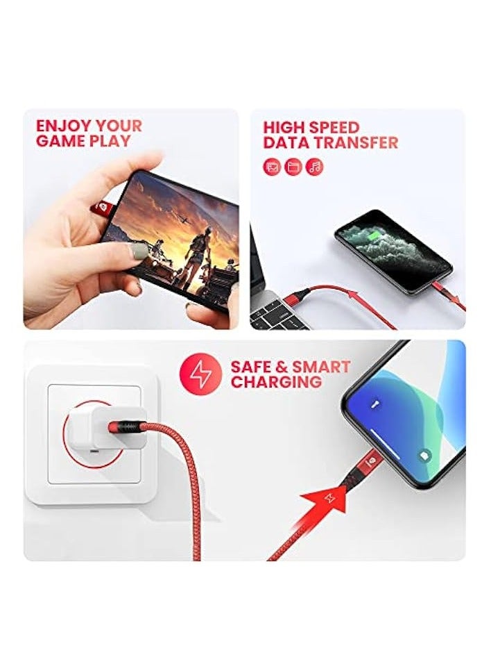 إيلونسي كابل شحن سريع iPhone (عبوة من 2)، 1 متر عالي السرعة PD شحن USB إلى سلك الإضاءة متوافق مع iPhone 15/15 Pro/15 Pro Max، 14 Pro/Max/X، iPd Pro - أحمر - Image 4