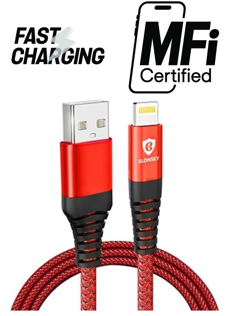 إيلونسي كابل شحن سريع iPhone (عبوة من 2)، 1 متر عالي السرعة PD شحن USB إلى سلك الإضاءة متوافق مع iPhone 15/15 Pro/15 Pro Max، 14 Pro/Max/X، iPd Pro - أحمر - Image 1