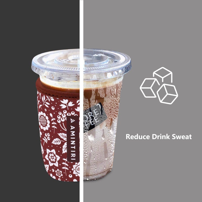 Amintiri 3 Pack Reusable Sleeve for Iced Coffee Cup  Coffee Neoprene Sleeve for Iced&Hot Drinks  Coffee Sleeve Compatible with Starbucks  Dunkin Coffee Cup. (Mocha Flower) - Image 2