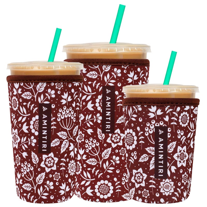 Amintiri 3 Pack Reusable Sleeve for Iced Coffee Cup  Coffee Neoprene Sleeve for Iced&Hot Drinks  Coffee Sleeve Compatible with Starbucks  Dunkin Coffee Cup. (Mocha Flower) - Image 1